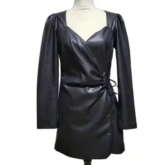 House of Harlow 1960 Tied Faux Leather Crossover wrap Mini Dresses XL - Picture 2 of 8